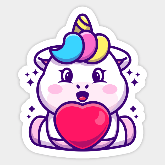 Cute baby unicorn cartoon with love Sticker by Wawadzgnstuff